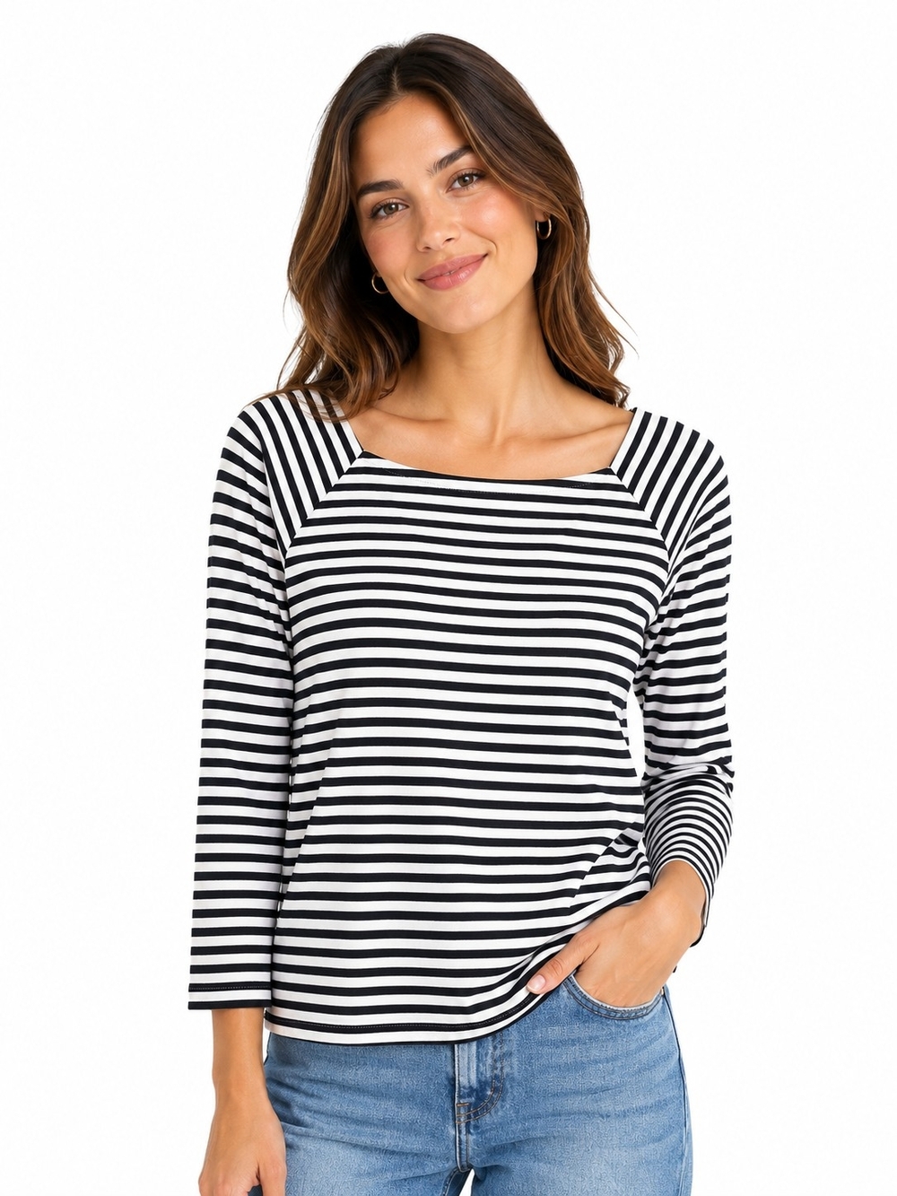 Old Navy Black & White Striped Raglan Long-Sleeve Top